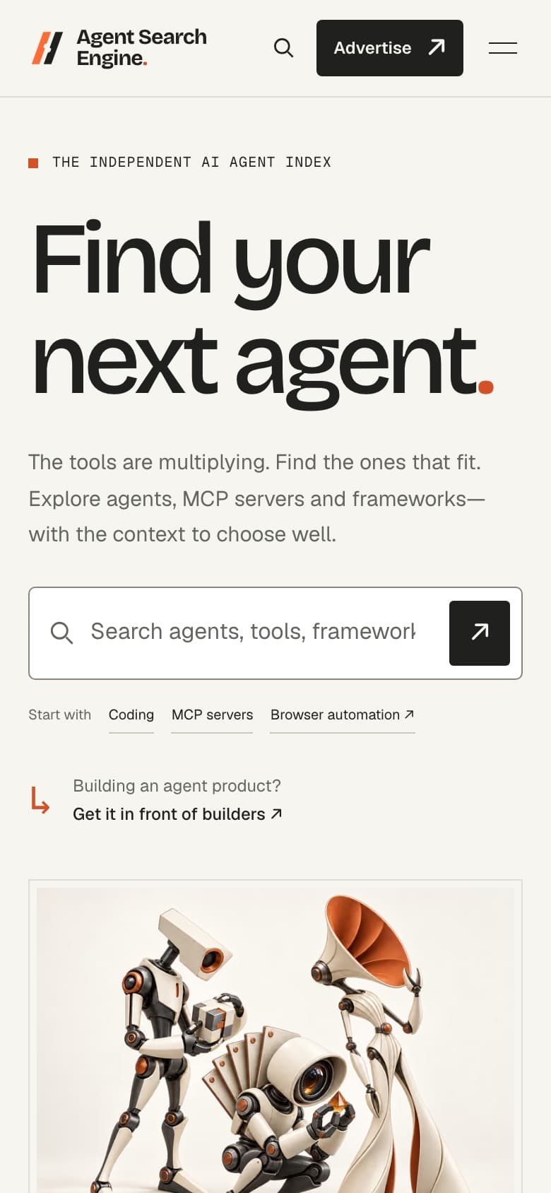 Agent Search Engine homepage on a phone