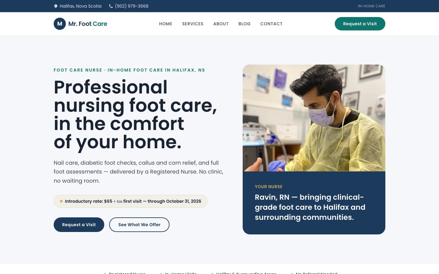 Mr. Foot Care homepage on a desktop screen